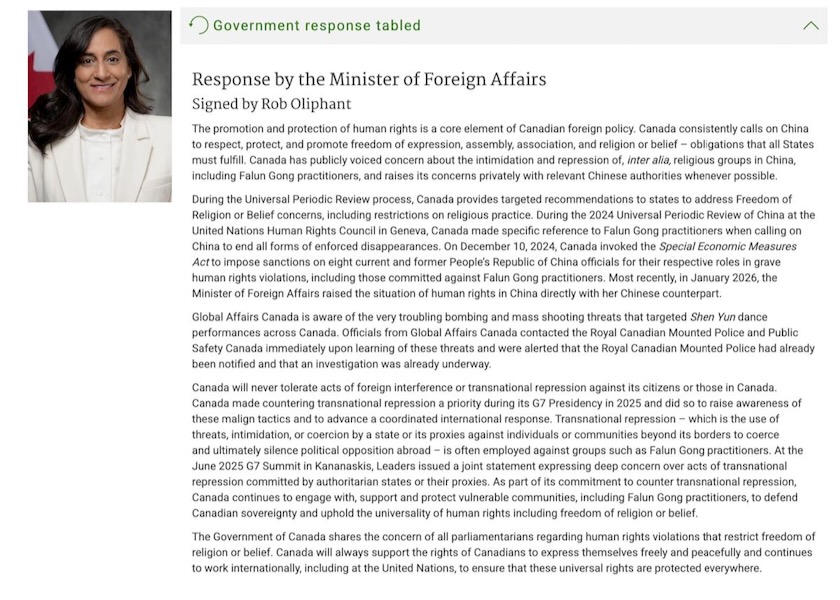 Image for article Ministerstwo Spraw Zagranicznych Kanadyjest świadome zagrożeń wymierzonych w Shen Yun i nie będzie tolerować represji o charakterze międzynarodowym